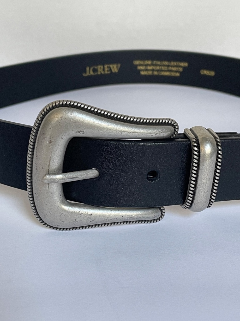 J.CREW Western Belt In Italian Leather Silver Buckle Black Size Small